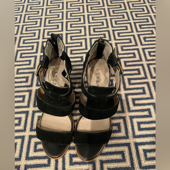 Black Chunky Heel Suede Sandals - Picture 2 of 9